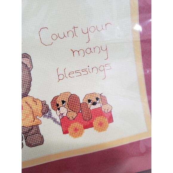NEW‎ COUNT YOUR BLESSINGS dog puppy bear love Pitiful Pals Cross Stitch Kit Vtg - Picture 4 of 8